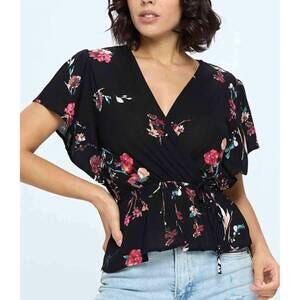 NEW EVER B elaina floral blouse in black